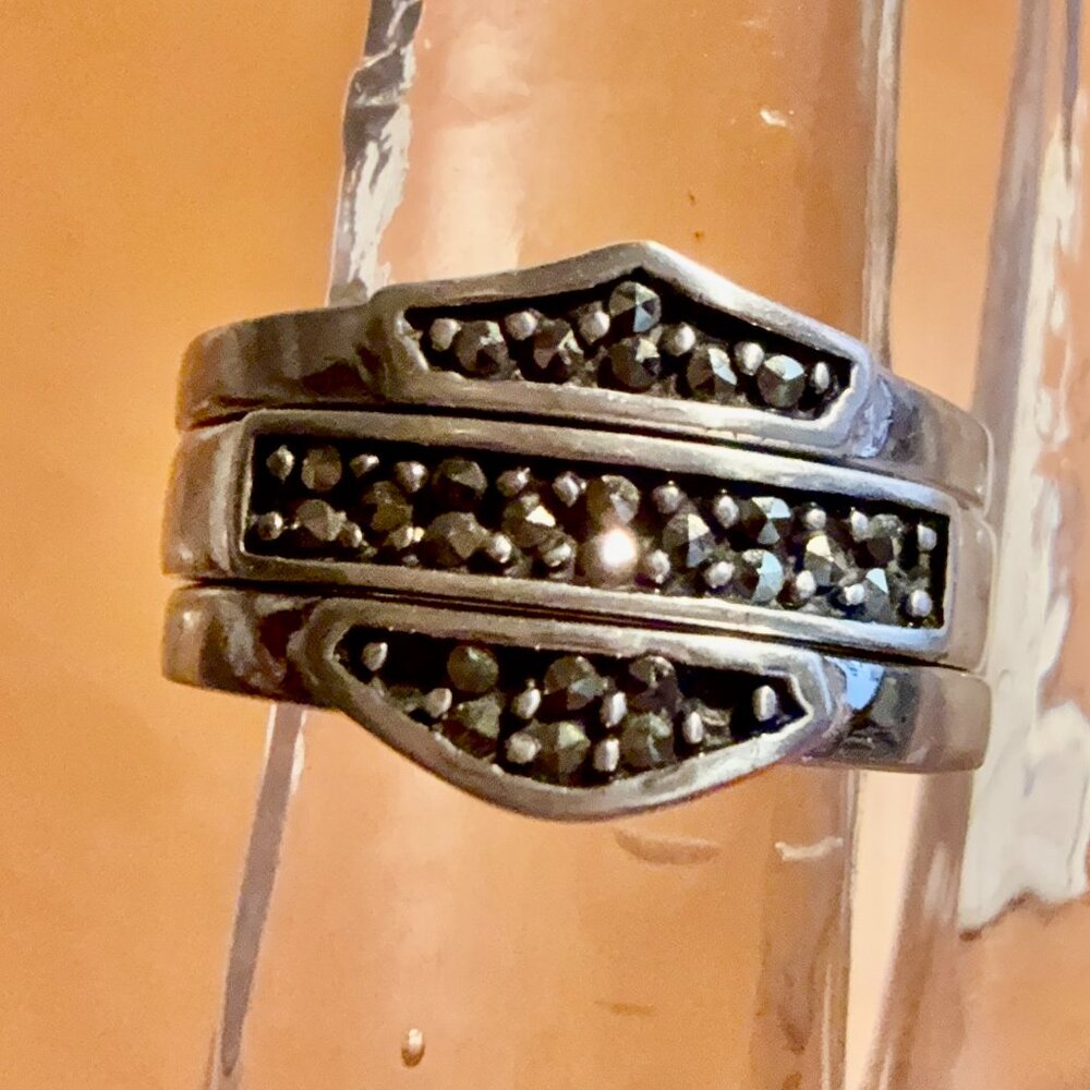 Sterling Silver Marcasite Harley Davidson Stacking Ring